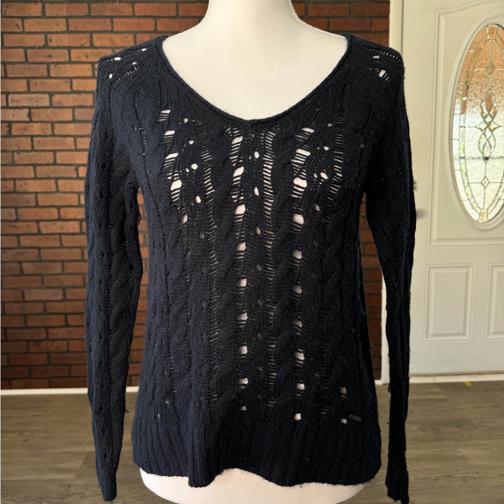 Abercrombie & Fitch Navy Open Knit Cable Sweater Wool Rabbit Hair Blend Small‎